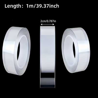 3pcs Heavy Duty Nano Double-Sided Tape - Reusable, Residue-Free And Washable Strong Adhesive Strips, Suitable For Home, Office And Car, Transparent PVC Material, Ideal For Organizing Notes, Photos Etc., Office Supplies | Transparent Tape | Durable Adhesive