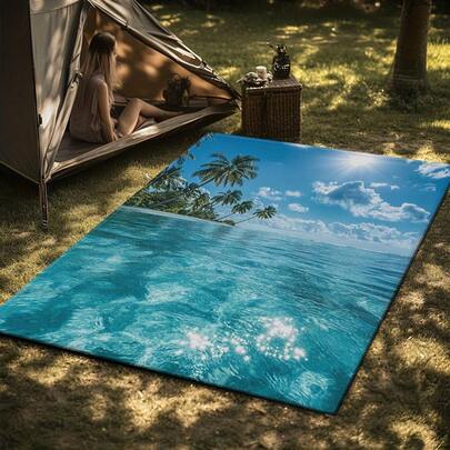 1件装透明沙滩图案椰树装饰地毯，适用于厨房地垫、装饰地毯、卧室装饰、小地毯、地毯、家居装饰、客厅地毯、客厅小地毯、卧室地毯、客厅家居装饰、户外地毯、可水洗地毯