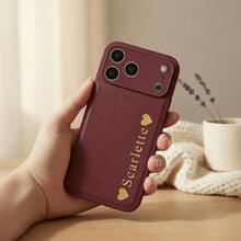 Customized Name 3D Engraving Technology Style Phone Case Compatible With IPhone 17 16 15 14 13 Pro Max And Plus Series With Lychee Texture Shockproof & Scratch-Resistant Camera Lens Protection Sketch-Style Design Perfect Gift For Birthdays Anniversaries A Meaningful Gift - Burgundy - View 2