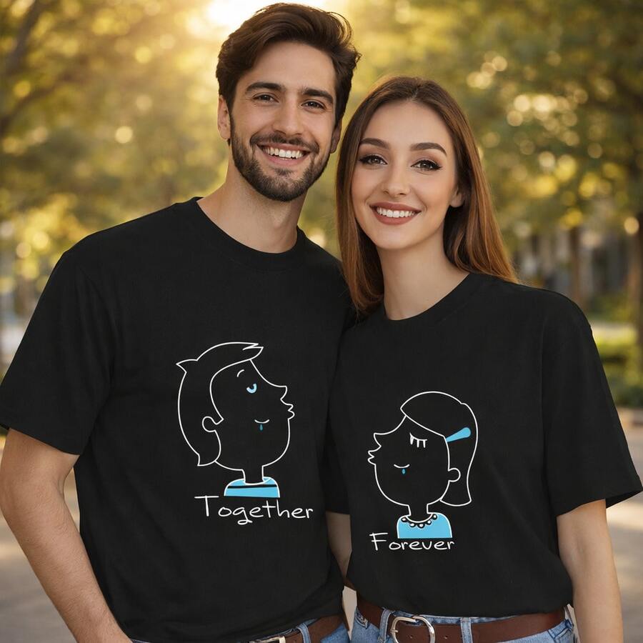 Camiseta con estampado de personajes de dibujos animados "Por siempre juntos", camisetas blancas para uso diario, regalos de cumpleaños, regalos de Halloween, o como camiseta conmemorativa para amigos o seres queridos. También adecuada como suéter. Entrega rápida. - Hombre Oscuro - Ver 1