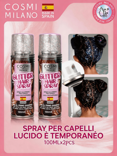 COSMI MILANO HAIR GLITTER SPRAY 100ML, SPRAY GLITTER CAPELLI  2 COLORI : ORO 201 MULTICOLOR 203