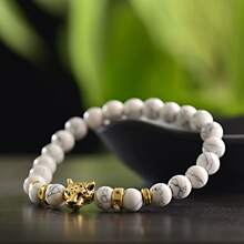 男士时尚朋克风金色豹头手链，蓝色做旧火山熔岩石手链饰品 - 彩色 - 查看 4