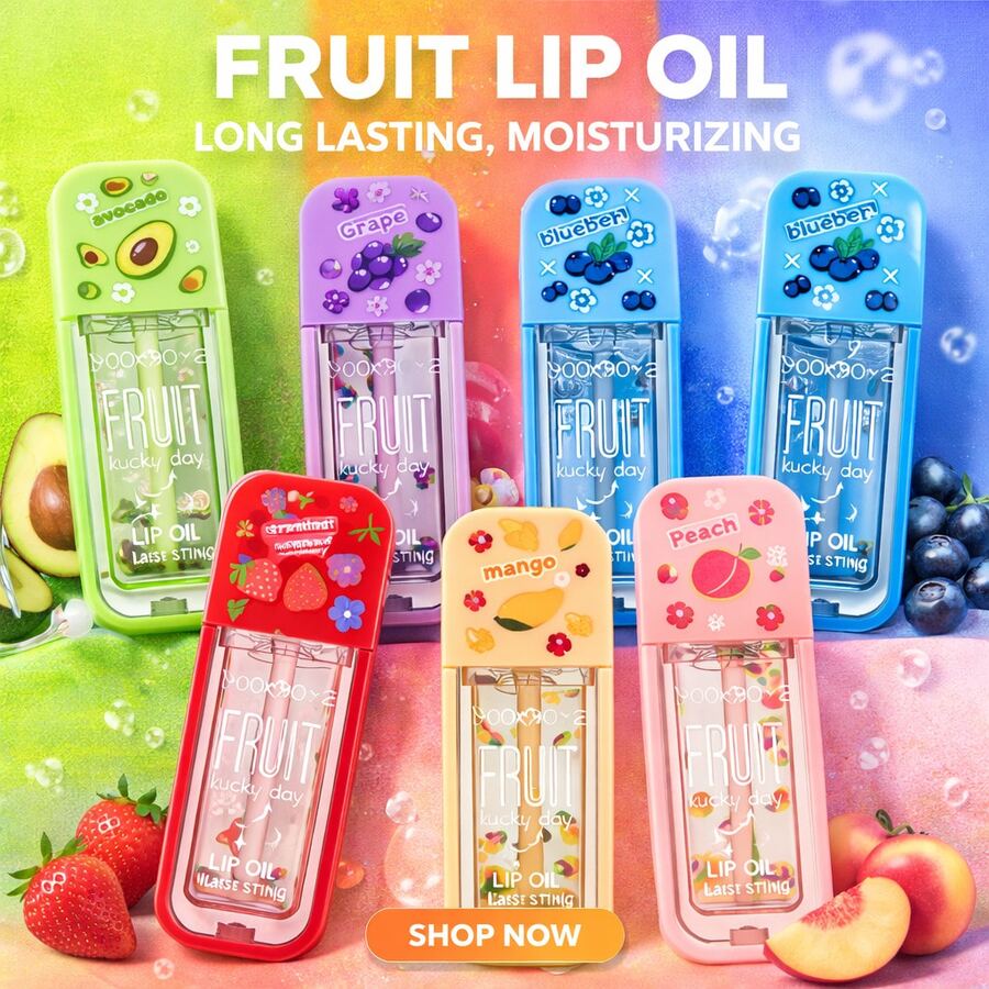 Mocoallure Lip Oil Frutal Hidratante con Brillo Glossy – Aceite Labial Aroma Frutas, Labios Suaves y Luminosos, Diseño Kawaii - Mora Azul - Ver 1