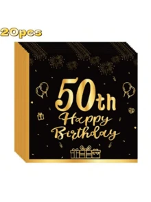 20pcs Gold Embossed "Happy Birthday 18/21/30th Anniversary" Disposable Paper Napkins, Suitable For Parties And Gatherings - Black - View 15