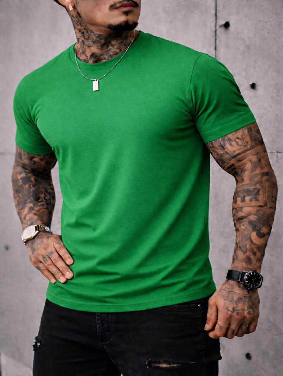 Men's Basic Crew Neck T-Shirt, Premium Cotton, 20 Color Options To Choose From - GREEN FLAG CAM - View 1