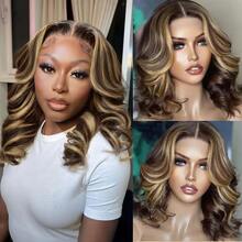 Uveous 4/27 Highlight Short Bob Body Wave Wigs Human Hair 13x4 Honey Blonde Lace Front Wig Human Hair Ombre Body Wave Short Human Hair Wig - S4/27 - 查看 4