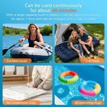 Portable Electric Mini Air Pump - Camping (SOS) Lighting, 4 Universal Nozzles, Carabiner, 3600mAh Rechargeable - Quick Inflation/Deflation For Inflatable Pool/Air Mattress/Vacuum Storage Bag - Black - View 4