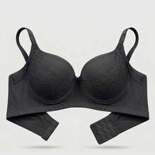 High-Support Bra With Wide Side Panels, Slimming Effect, In Anti-Mark Lace And Polyamide, Underwire And Padding, Comfortable Fit, Non-Removable Polyamide And Lace Compression Bra. Breathable, Quick-Drying, Odor-Resistant, Elastic, Maximum Support. - Black - View 7