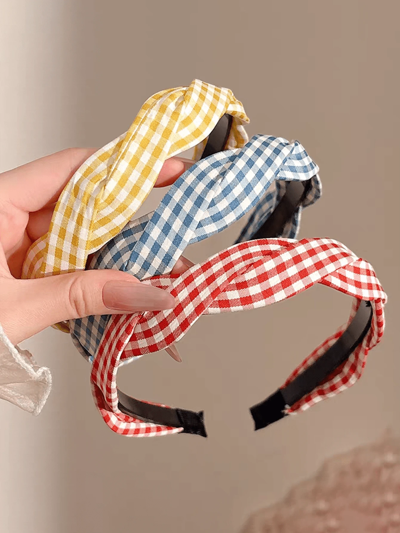 1件复古格子发箍，夏季编织格子发圈，防滑齿状发夹，少女风发饰 - 彩色 - 查看 1