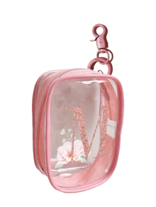 Portable Mini Transparent Zipper Storage Bag, Compact Multifunctional Storage Bag, Headphone Charger Storage Cassette Keychain, Transparent Travel Accessories, Exquisite And Compact, Suitable For Storing Small Items, Data Cable Storage Bag, Bracelet Storage Bag, Makeup Bag, Sparkling Pink Flower Letter A To Z Pattern (Zipper Style And Color Random) - Multicolor - View 19