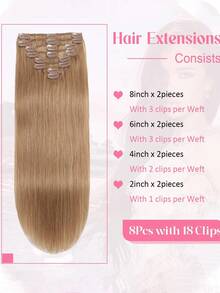 Bộ 8 lọn tóc nối 99J và #27 làm từ tóc thật. Dài 16-24 inch, trọng lượng 120G, tóc thẳng, kiểu kẹp dành cho nữ. - S4 - Xem 3