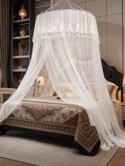 Red mosquitera con dosel, anti-mosquitos totalmente cerrada y reforzada, mosquitera de cúpula redonda tipo princesa, mosquitera colgante sin necesidad de taladrar, malla de alta densidad para instalación sin herramientas, instalación con ventosas sin taladrar, accesorio para dar ambiente femenino al dormitorio, apto para camas de 1,5m/1,8m, artículo esencial anti-mosquitos para el hogar en verano