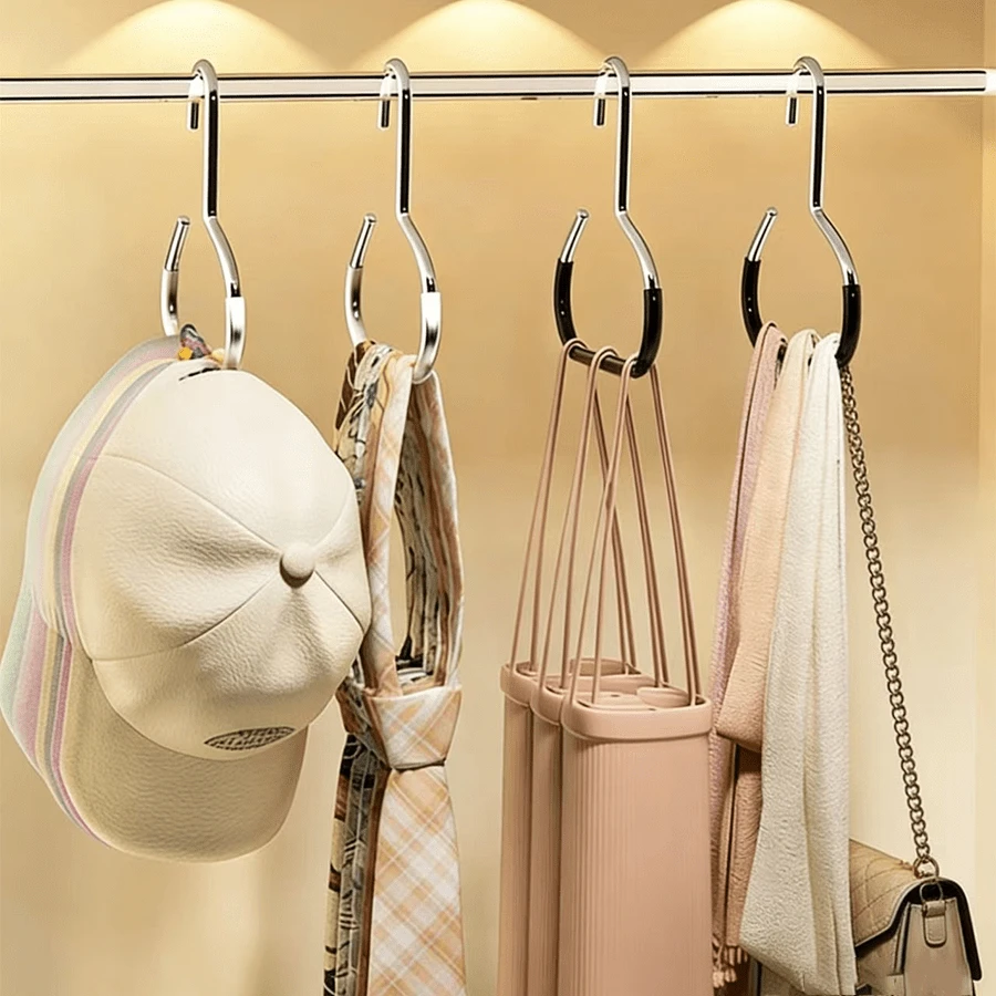 1/2 Wardrobe Storage Hooks, Made Of Metal Material, Used For Scarf Organizing, Belt Organizing, Bra Organizer, Bag Organizing, Wardrobe Storage Organizer, Wardrobe Organizing And Storage Rack, Dormitory Hanging Hat Rack, Belt Tie Rack, Multifunctional Clothing Hat Display Rack - Multicolor - View 1