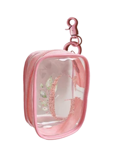 Portable Mini Transparent Zipper Storage Bag, Compact Multifunctional Storage Bag, Headphone Charger Storage Cassette Keychain, Transparent Travel Accessories, Exquisite And Compact, Suitable For Storing Small Items, Data Cable Storage Bag, Bracelet Storage Bag, Makeup Bag, Sparkling Pink Flower Letter A To Z Pattern (Zipper Style And Color Random) - Multicolor - View 22
