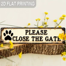 2D Flat Printed, 1pc Stylized "Please Close The Gate" Metal Sign With Dog Paw Print - Vintage Farmhouse Wall Decor, Suitable For Porch, Entryway, Garden - 4x16 Inch, No Power Needed, Dog Decor - Multicolor - View 1