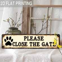 2D Flat Printed, 1pc Stylized "Please Close The Gate" Metal Sign With Dog Paw Print - Vintage Farmhouse Wall Decor, Suitable For Porch, Entryway, Garden - 4x16 Inch, No Power Needed, Dog Decor - Multicolor - View 4