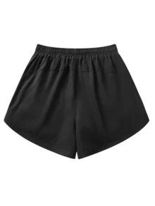 Quần short thể thao nữ cỡ lớn | Chất liệu pha trộn polyester và spandex nhanh khô | Thoáng khí, nhẹ | Dây rút điều chỉnh ở eo | Phù hợp cho tập luyện và mặc thường ngày | Có thể giặt máy | Trang phục thoải mái, năng động | Quần short thiết kế tiện dụng | Quần short thoải mái có thể điều chỉnh - màu đen - Xem 2