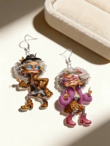 1 paire de boucles d'oreilles pendantes à la mode et mignonnes de grand-mère, en matériau acrylique plat. Accessoire quotidien et de fête, bijou à la mode, cadeau pour la fête des mères et les vacances, convient pour toutes les saisons - Grand-mère stylée - Voir 4