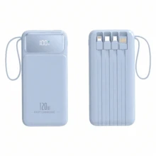 YISEN 60000mAh Portable Power Bank, 120W Fast Charging, 4 Built-In Cables, LED Display - Blue - View 1
