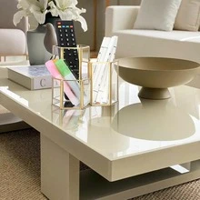 1 buah Kotak Penyimpanan Perhiasan Kaca, Wadah Penyimpanan Kombinasi Heksagonal, Tempat Kuas Makeup Serbaguna, Tempat Pena Kaca Dekorasi Meja, Tempat Kuas Makeup Dekoratif Logam Kreatif Multifungsi untuk Meja - Emas - View 2
