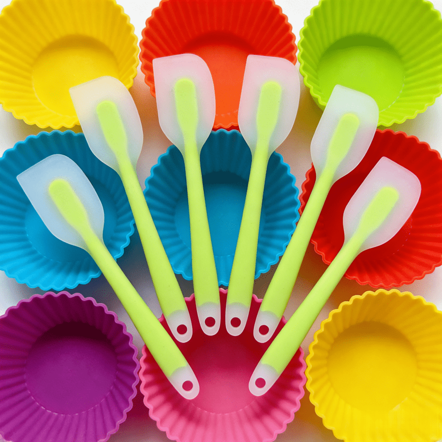 8.2-Inch Heat Resistant Non-Stick Silicone Baking Spatula, Kitchen Utensil, Dishwasher (Lime/Light Blue, 2/4/6 Pcs Set)