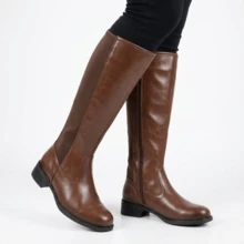 Women's High-Top Riding Boot With Side Zipper, Comfortable, Low Heel, Non-Slip, Stylish Winter Fashion - Caqui - Ver 5