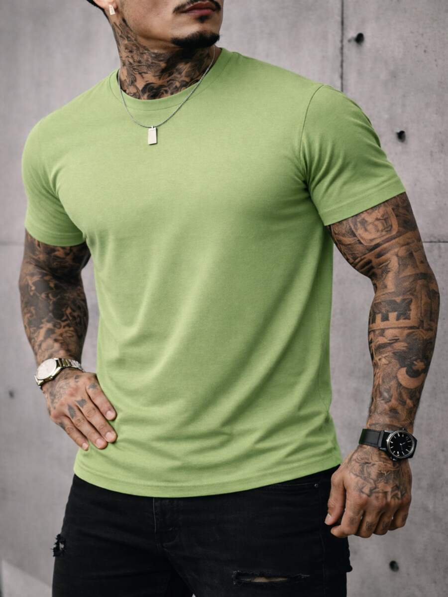 Men's Basic Crew Neck T-Shirt, Premium Cotton, 20 Color Options To Choose From - 凸輪開心果 - 查看 1