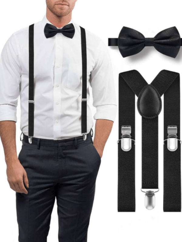 2pcs Men's Solid Color Y-Shaped Suspenders & Self-Tie Bow Tie Set, 2.5cm Wide, Suitable For Weddings, Stage Performances