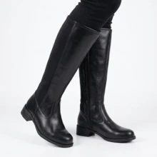 Women's High-Top Riding Boot With Side Zipper, Comfortable, Low Heel, Non-Slip, Stylish Winter Fashion - Negro - Ver 4