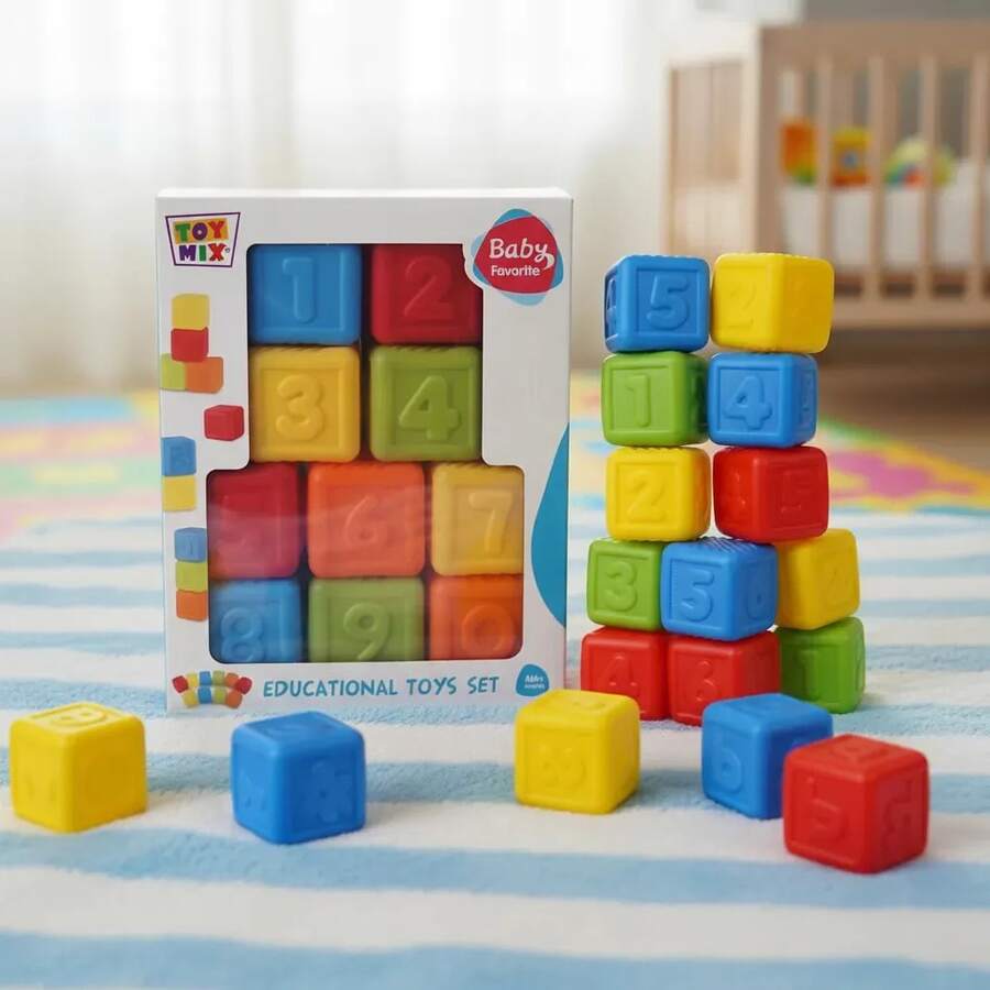 Cubos Coloridos Empilhaveis Educativo Infantil Blocos Colorido - Multicolorido - Visão 1