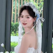 French Bride Lace Bow Long Headband Soft Tulle With Ribbon Bow Romantic Headgear Wedding Props - Multicolor - View 11