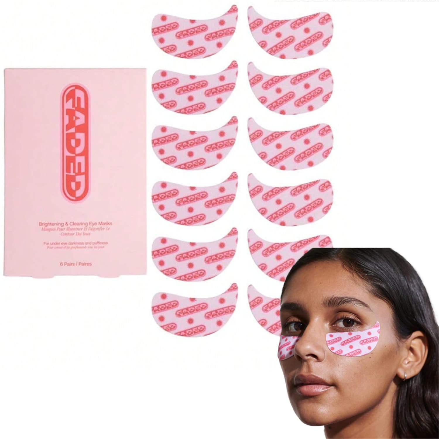 12 Pcs Faded Brightening Under Eye Masks | Revitalizing Patches To Depuff, Hydrate, And Illuminate | Diminishes Dark Circles And Fine Lines | Made With Kojic Acid, Caffeine & Niacinamide - Hồng - Xem 1