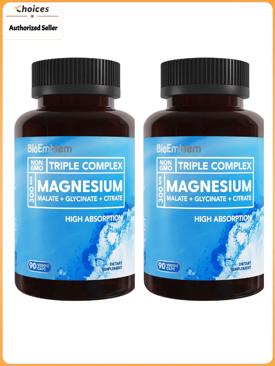 Magnesium Supplement Complex – Glycinate, Malate & Citrate Magnesium Blend | Vegan Non-GMO Dietary Supplement | 300mg | 90 Capsules (2 Bottles) - 2 Bottles - 查看 1