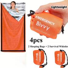 4pcs Emergency Sleeping Bag Set (Includes 2 Sleeping Bags + 2 Survival Whistles), Survival Shelter Bag, Mylar Thermal Emergency Blanket, Lightweight Portable Shelter Gear, Suitable For Camping, Hiking, Outdoor Activities, Backpacking - 4pc - View 10