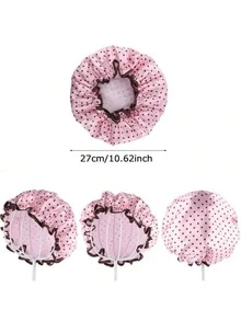 1 pieza Gorro de ducha con estampado de lazo de doble capa engrosado para mujeres, gorro de baño impermeable para el cuidado del cabello, gorro de maquillaje, gorro para dormir, gorro anti-aceite para la cocina, gorro de baño para el hogar - versión gruesa - Ver 3