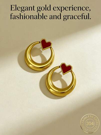 Elegant Gold-Plated Earrings, Stainless Steel Gold-Plated Studs, Elegant Earrings, Hypoallergenic, Nickel-Free, Matte Studs, Chunky Women's Gold-Plated Studs, Elegant Lightweight Heart-Shaped Hypoallergenic Studs, Vintage Jewelry Prom Gifts, Women's Studs, Fashionable Chunky Unique Pendant Studs, Women's Gold-Plated Earring Sets, Exquisite Gold-Plated Pendant Studs, Hypoallergenic Studs, Fashion Jewelry, Gifts For Women, Party Gifts