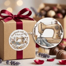 60/120pcs Sewing Machine Themed Handmade Thank You Stickers, Small Business Packaging Sealing Stickers, Quilting Craft Gift Labels, Round Stickers With 4 Patterns - Round - View 5