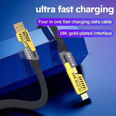 Cable de carga rápida multifunción 4 en 1 | Carga rápida USB Tipo-C PD | Compatible con Apple 17/16/15/14 | Un solo cable para múltiples dispositivos | Carga rápida inteligente, sin daños a los dispositivos | Transferencia de datos de alta velocidad, sin ventanas emergentes | Esencial para el hogar, la oficina y los viajes | Adiós a los cables desordenados | Portátil, duradero, anti-doblado | Carga rápida | Accesorio digital imprescindible
