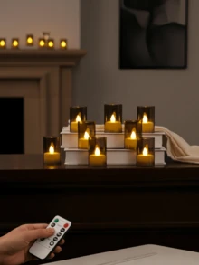 6/12/24 piezas de pequeñas velas de té LED sin llama con control remoto, adecuadas para bodas, decoración del hogar, centros de mesa, cenas, fiestas y decoración de fiestas - gris - Ver 5