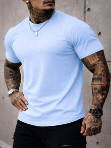 Men's Basic Crew Neck T-Shirt, Premium Cotton, 20 Color Options To Choose From - BB de cámara azul - Ver 1