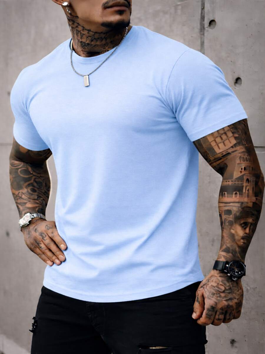 Men's Basic Crew Neck T-Shirt, Premium Cotton, 20 Color Options To Choose From - BB de cámara azul - Ver 1