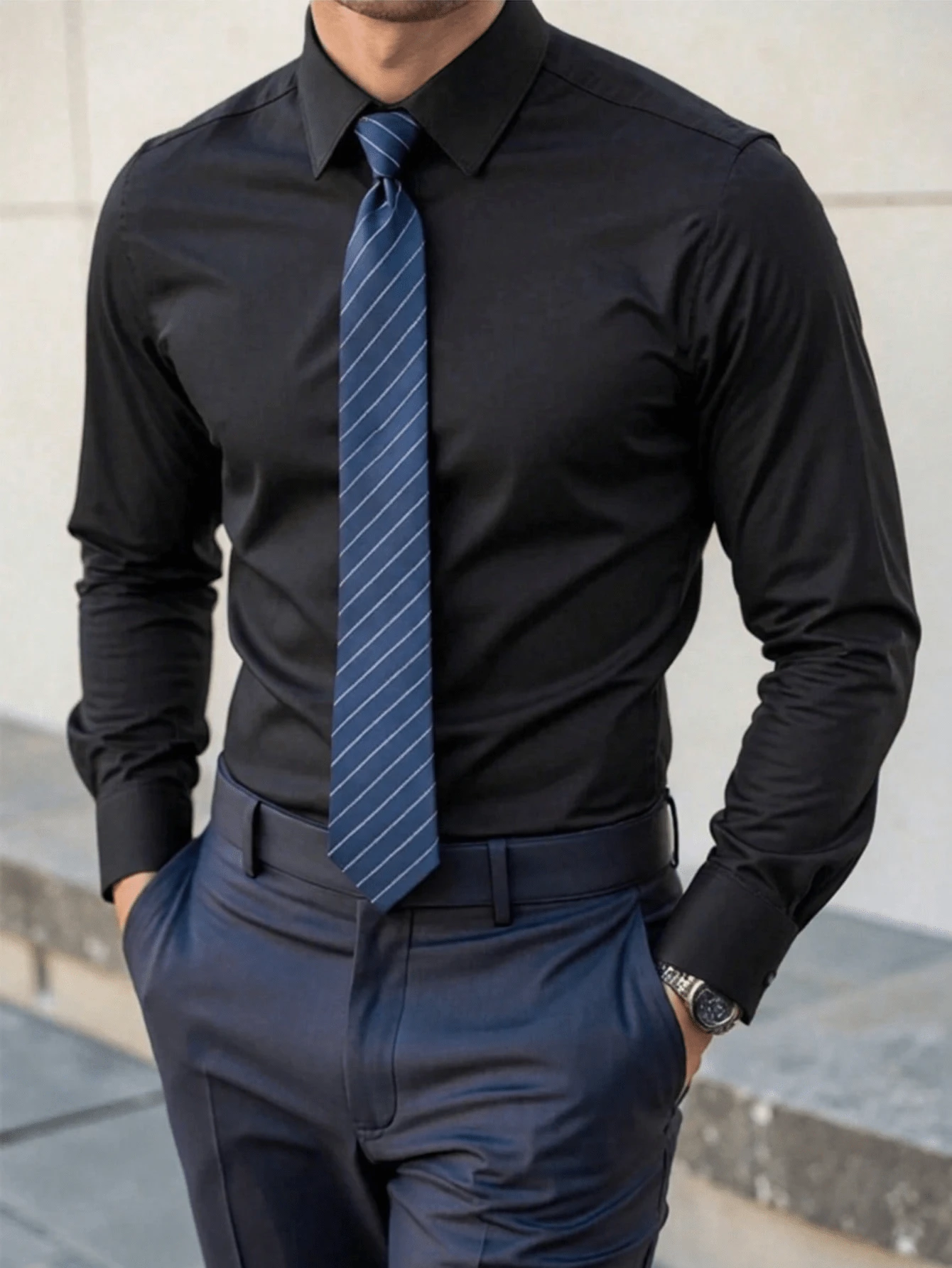 Áo sơ mi nam màu đen trơn, kiểu dáng công sở trang trọng, phù hợp cho việc đi lại trong thành phố. - màu đen - Xem 1