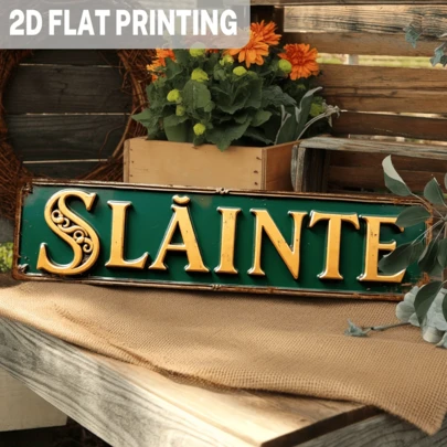 2D Flat - 1pc Vintage Sláinte Irish Metal Wall Decor - Rustic Celtic Knot Design, Green And Gold Metal Art, Size 4X16 Inches, Suitable For Bars, Irish Homes And St. Patrick's Day, No Electricity Required