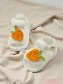 1 Đôi dép xăng đan móc thủ công cho trẻ sơ sinh, màu trắng với họa tiết cà rốt màu cam, giày bốt đan mềm mại, giày cho trẻ sơ sinh - trắng - Xem 8
