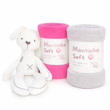 Set Of 2 Soft Microfiber Baby Blankets - 粉紅色/灰色 - 查看 1