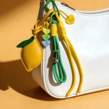 1 件可爱柠檬包包挂饰钥匙扣 - 甜美心形串珠腕带，女士和女孩的精美包包配饰 - A - 查看 5