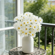 5pcs/6pcs Artificial Small Daisy, White Silk Cloth Realistic Small Daisy, Living Room Dining Table Decor, Pastoral Style Floral Arrangement, Delicate Petal Texture, Non-Fading, Paired With Lifelike Green Leaves, Reproducing Natural Daisy Form, Flexible Stems Can Be Adjusted, No Watering Maintenance Required, Maintain Fresh And Elegant Look For Long, Can Be Arranged Into Bouquets Or Single Accents - Holding Chrysanthemums-white - View 1