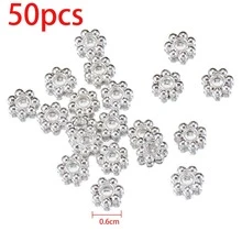 50 piezas de cuentas espaciadoras de cobre con forma de copo de nieve, cuentas espaciadoras con forma de flor para hacer collares, pulseras y joyería DIY - Multicolor - Ver 10