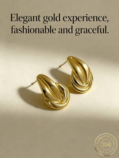 Elegant Gold-Plated Earrings, Gold-Plated Stainless Steel Earrings, Sophisticated Designs, Hypoallergenic, Nickel-Free, Matte Studs, Thick Women's Gold-Plated Studs, Elegant Geometric Pattern Lightweight Hypoallergenic Studs, Vintage Jewelry Prom Gifts, Women's Stud Earrings, Fashionable Thick Unique Pendant Studs, Women's Gold-Plated Earring Sets, Delicate Gold-Plated Drop Earrings, Hypoallergenic Studs, Fashion Jewelry, Women's Gifts, Party Presents