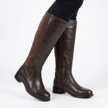 Women's High-Top Riding Boot With Side Zipper, Comfortable, Low Heel, Non-Slip, Stylish Winter Fashion - Coffee Brown - View 4